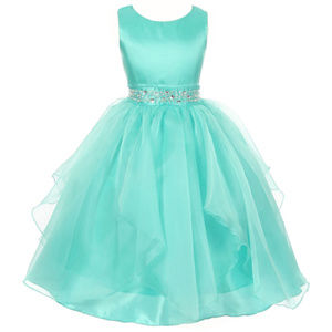 MINT Size 12 Satin Girl Dress Party Wedding Hankerchief Ruffle Organza Skirt